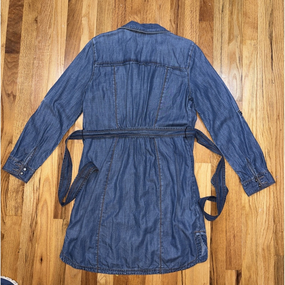 INC Denim Dress 6 Western Cowgirl W/Tie Belt L-sleeve Button Front Indigo Boho - Picture 10 of 11